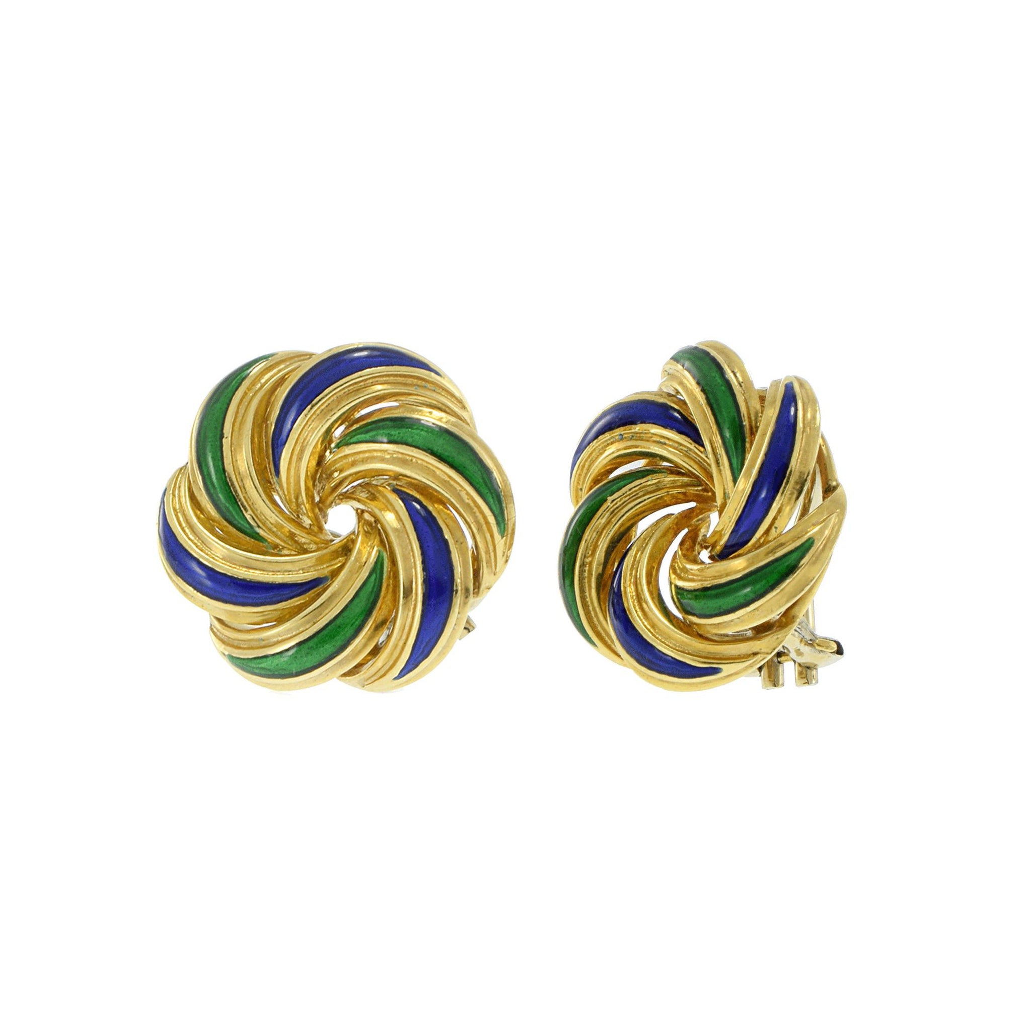 VINTAGE 1970'S 18KT YELLOW GOLD ITALIAN ENAMEL EARRINGS