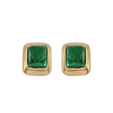 Vintage 18KT Yellow Gold Cabochon Emerald Earrings