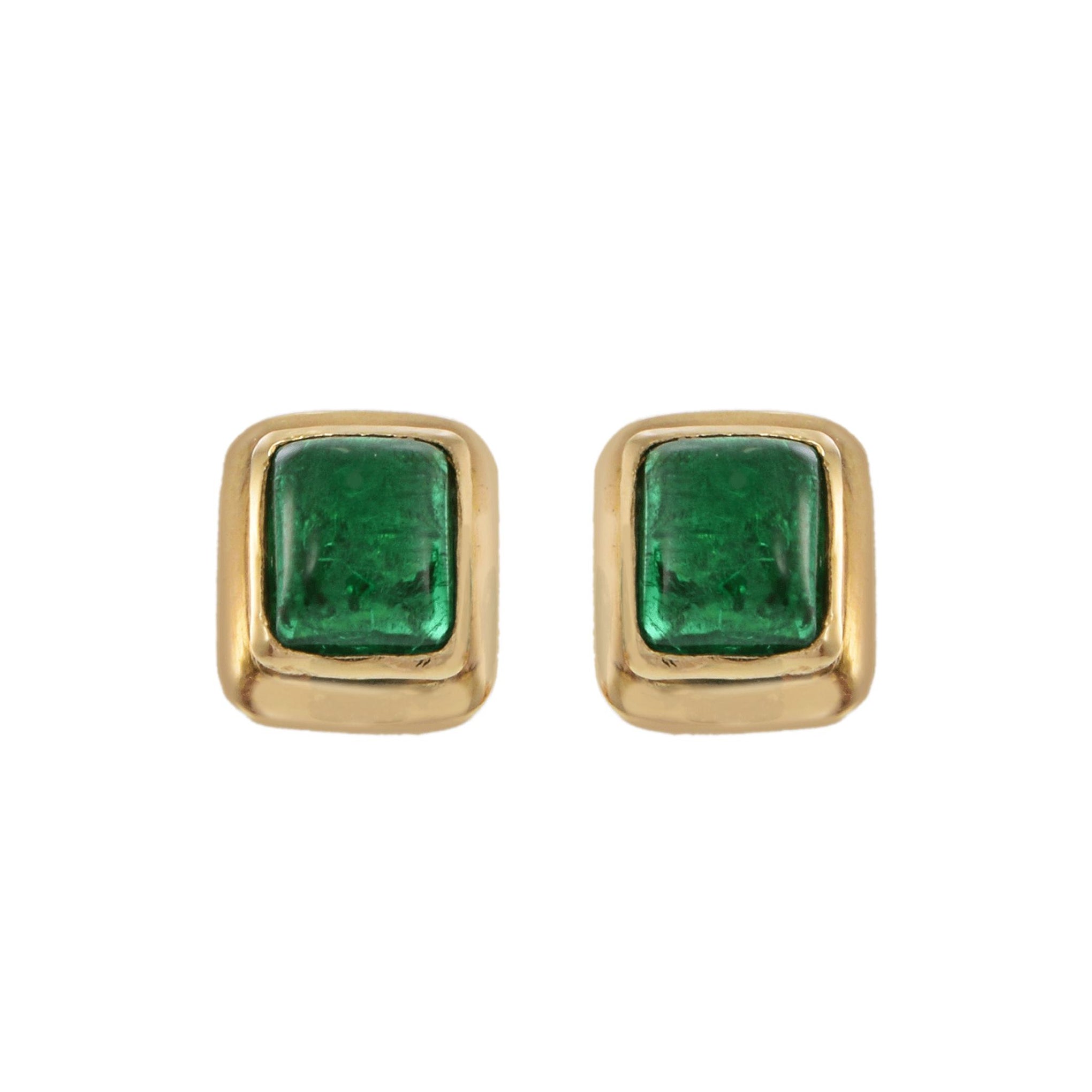 Vintage 18KT Yellow Gold Cabochon Emerald Earrings