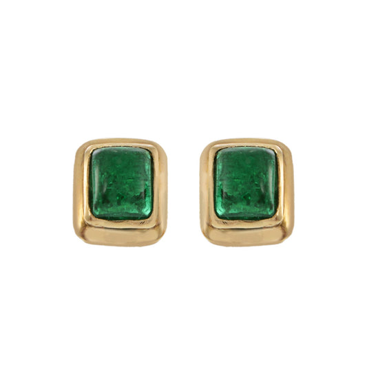 Vintage 18KT Yellow Gold Cabochon Emerald Earrings