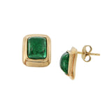 Vintage 18KT Yellow Gold Cabochon Emerald Earrings