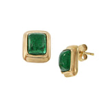 Vintage 18KT Yellow Gold Cabochon Emerald Earrings