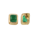 Vintage 18KT Yellow Gold Cabochon Emerald Earrings