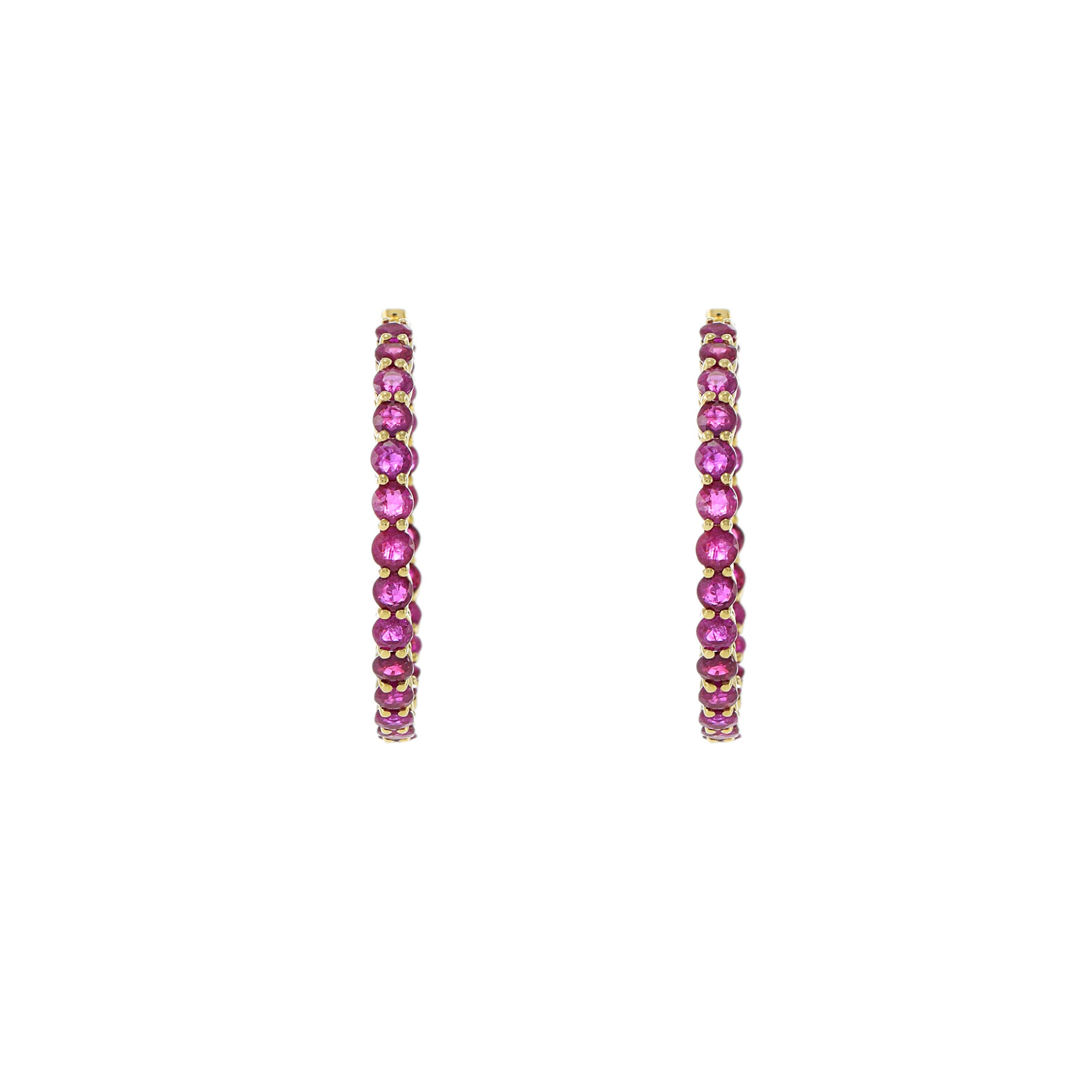 18KT Yellow Gold Ruby Hoop Earrings