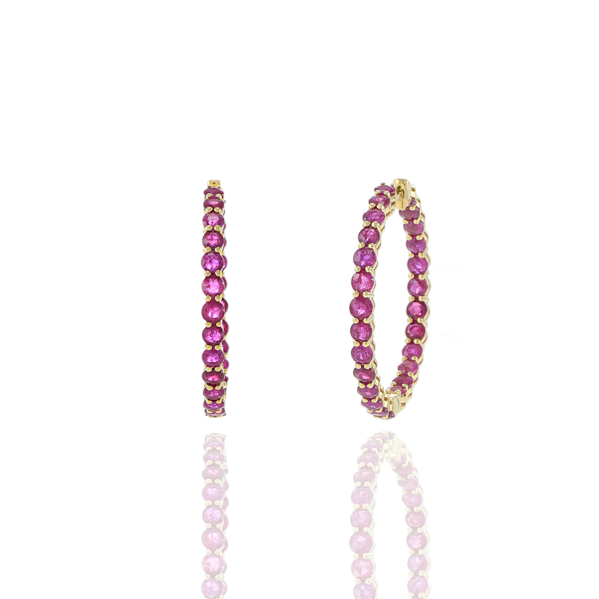 18KT Yellow Gold Ruby Hoop Earrings
