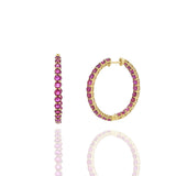 18KT Yellow Gold Ruby Hoop Earrings