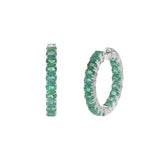 18KT White Gold Emerald Round Hoop Earrings