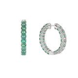 18KT White Gold Emerald Round Hoop Earrings