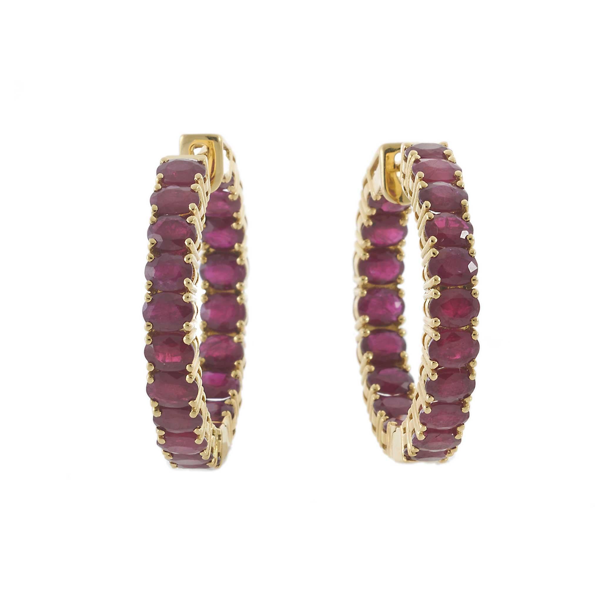 18KT Yellow Gold Oval Ruby Hoop Earrings – 7.93CT-TW