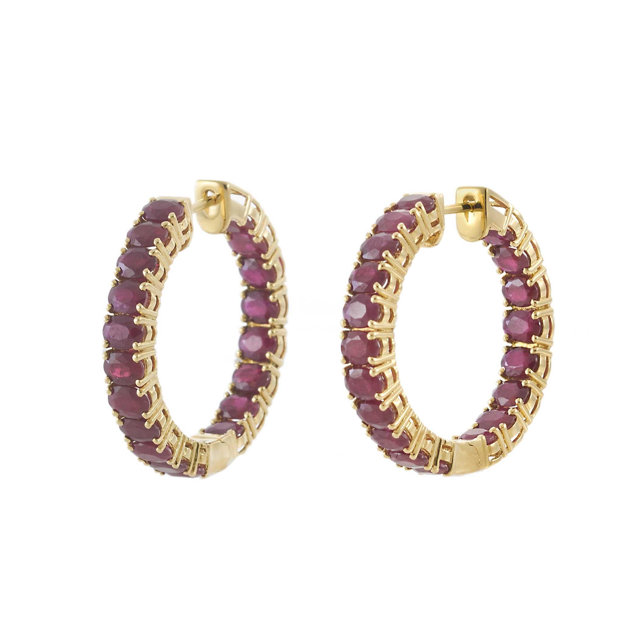 18KT Yellow Gold Oval Ruby Hoop Earrings – 7.93CT-TW