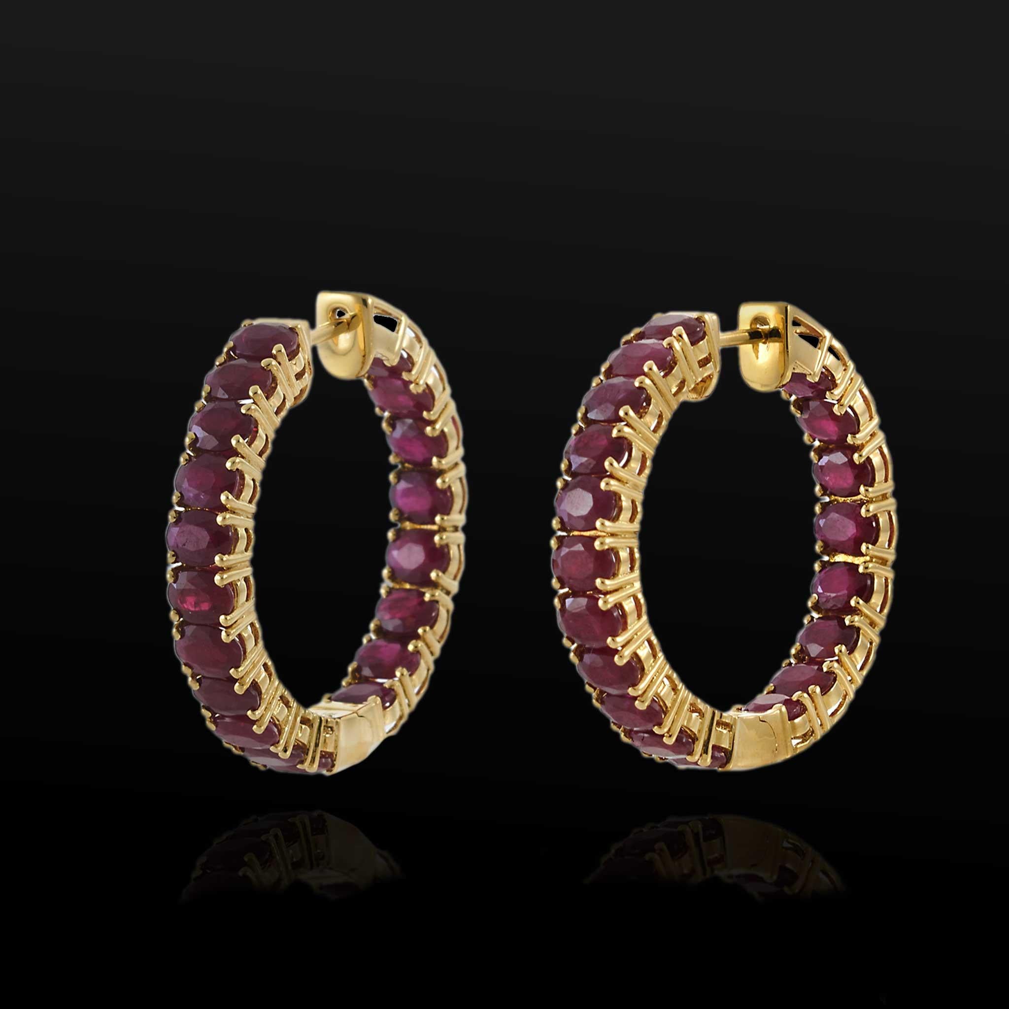 18KT Yellow Gold Oval Ruby Hoop Earrings – 7.93CT-TW