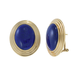 14KT Yellow Gold Estate Bezel Set Large Lapis Lazuli Earrings