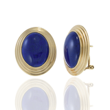 14KT Yellow Gold Estate Bezel Set Large Lapis Lazuli Earrings