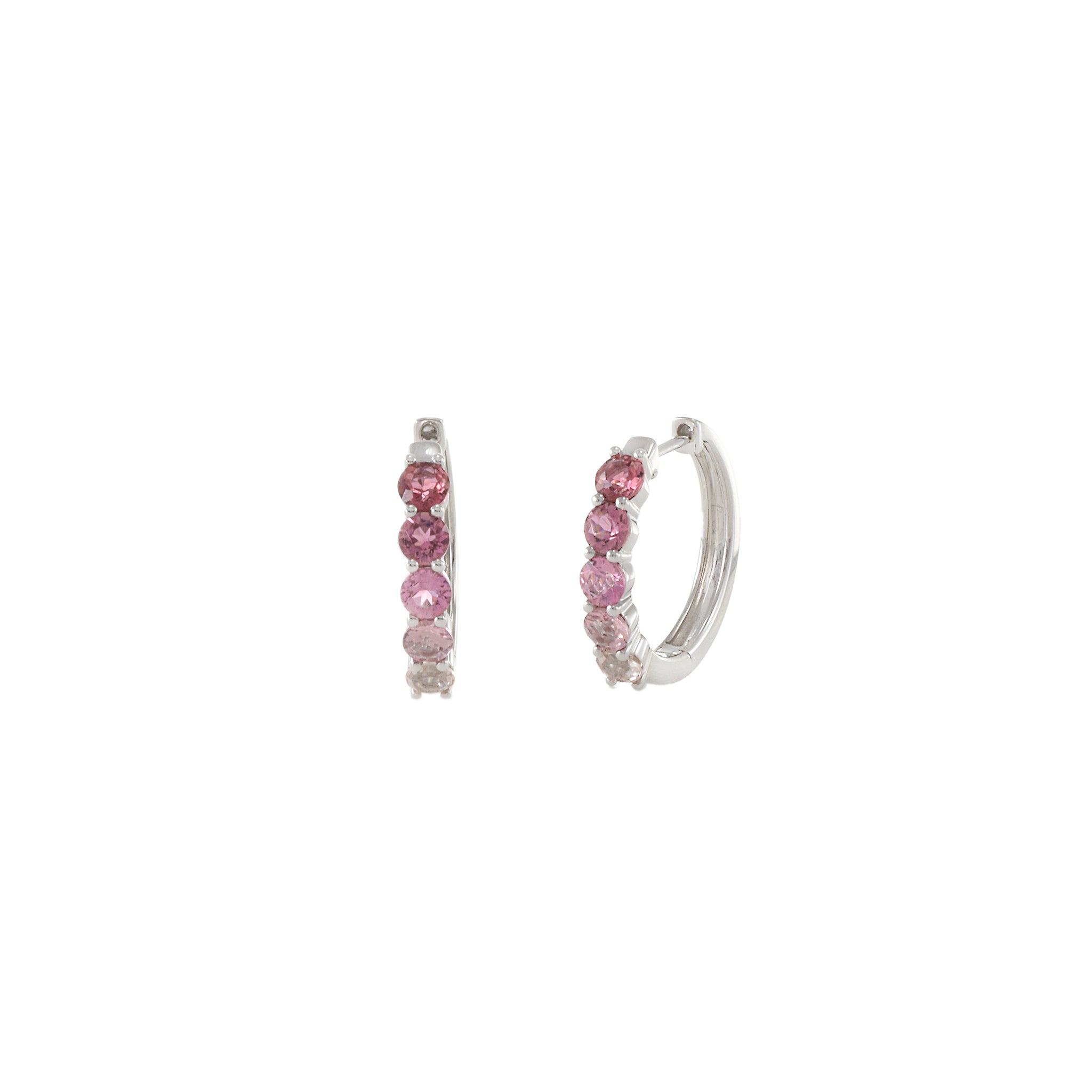 14KT White Gold Multi Color Pink Hoop Earrings