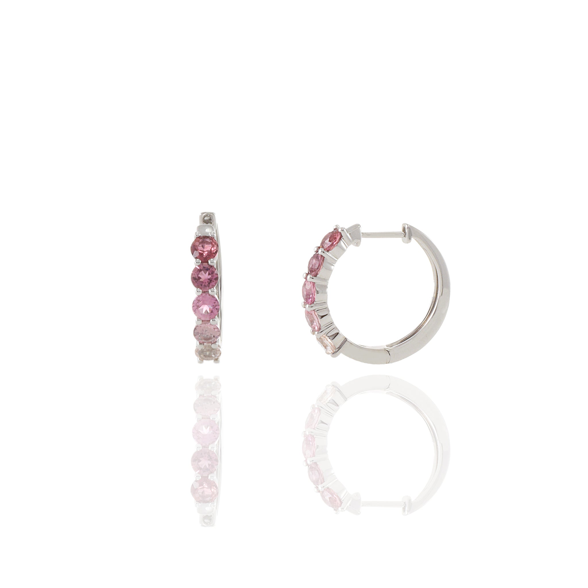 14KT White Gold Multi Color Pink Hoop Earrings