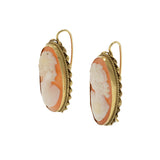 Antique Victorian Era 14KT Yellow Gold Portrait Cameo Earrings