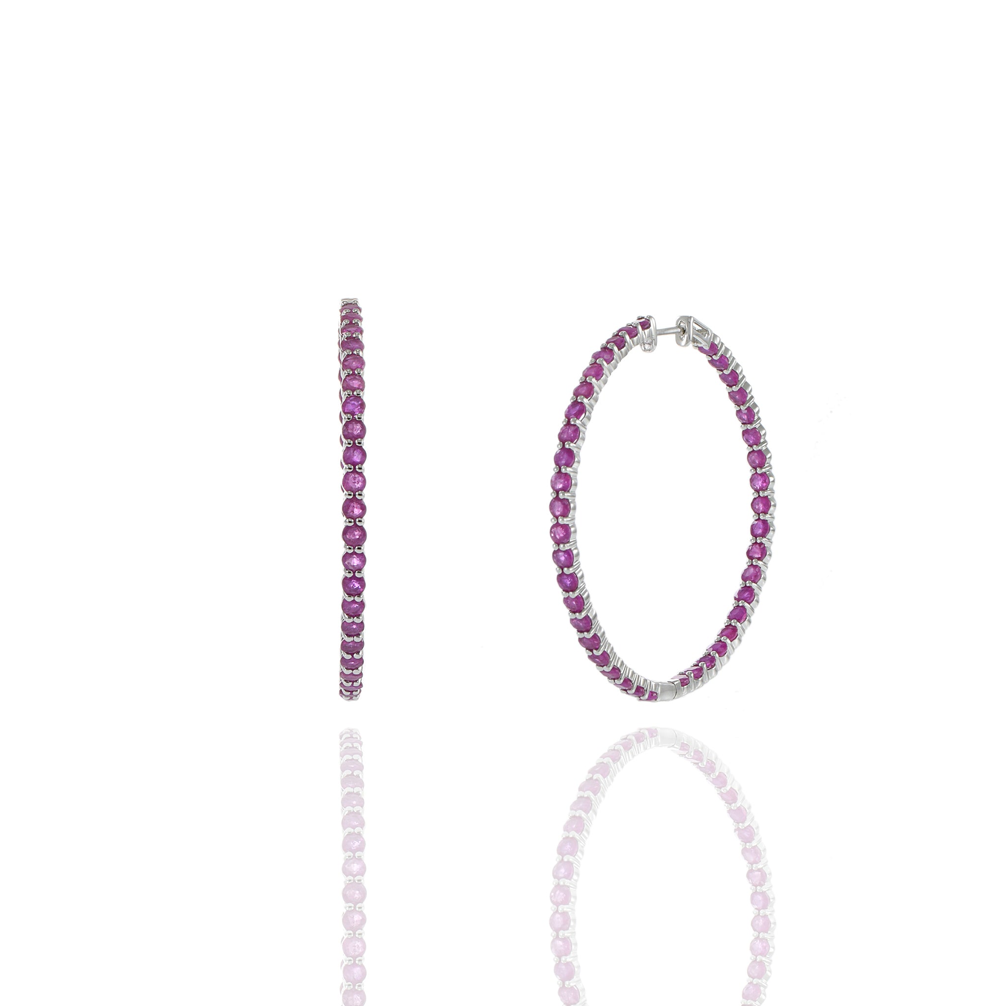 14KT White Gold Ruby Hoop Earrings