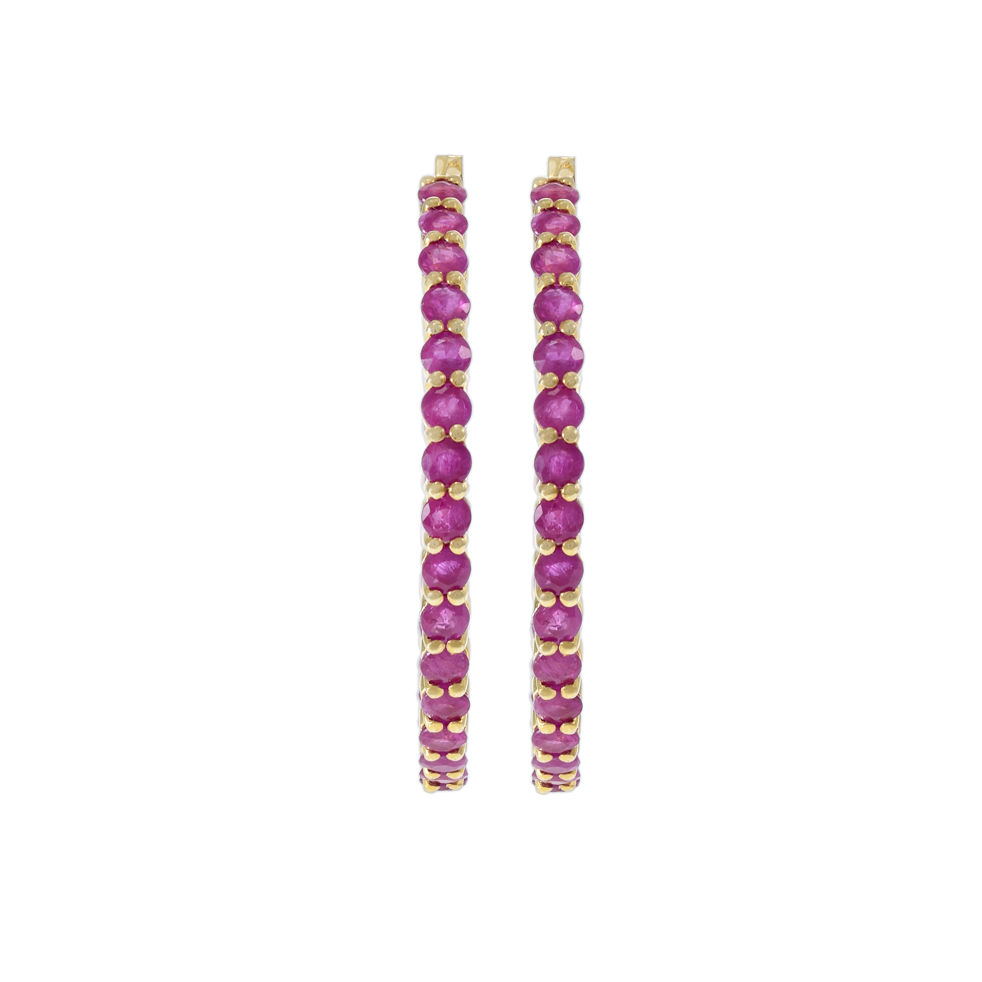 14KT Yellow Gold Round Ruby Hoop Earrings