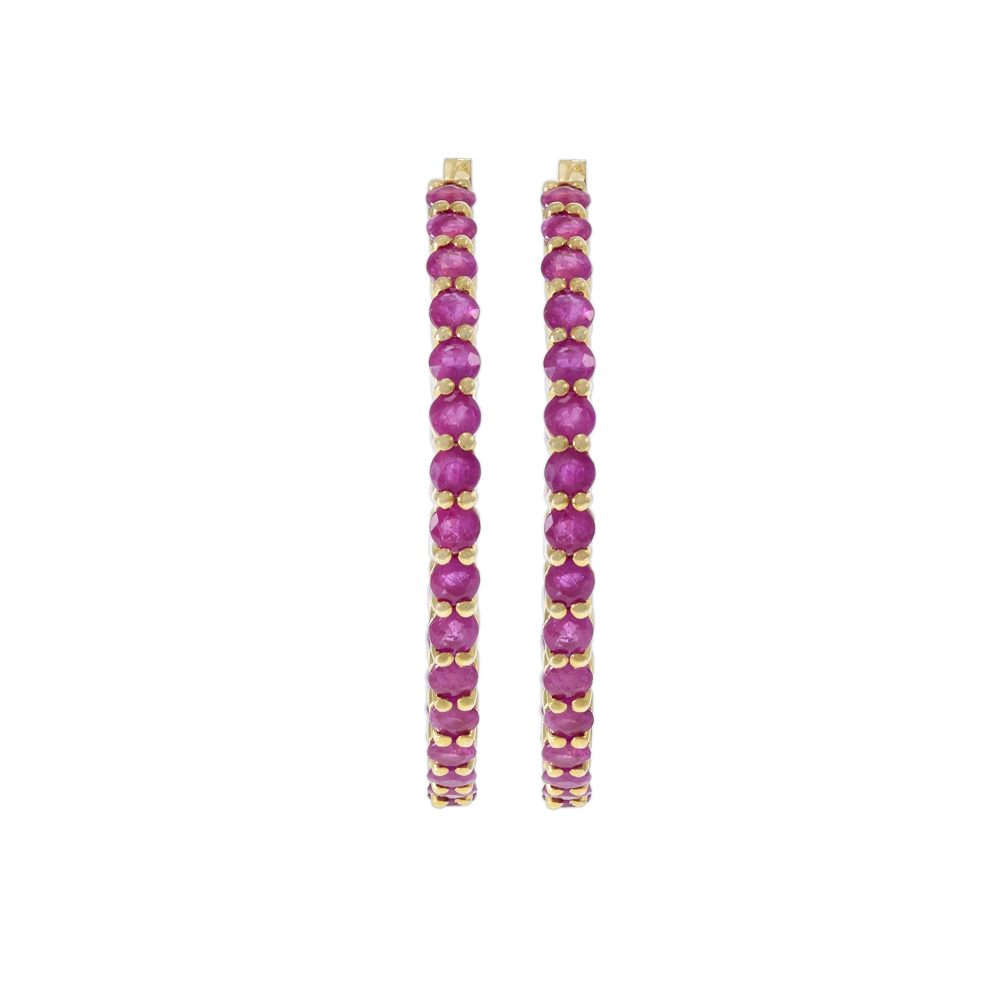 14KT Yellow Gold Round Ruby Hoop Earrings