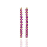 14KT Yellow Gold Round Ruby Hoop Earrings