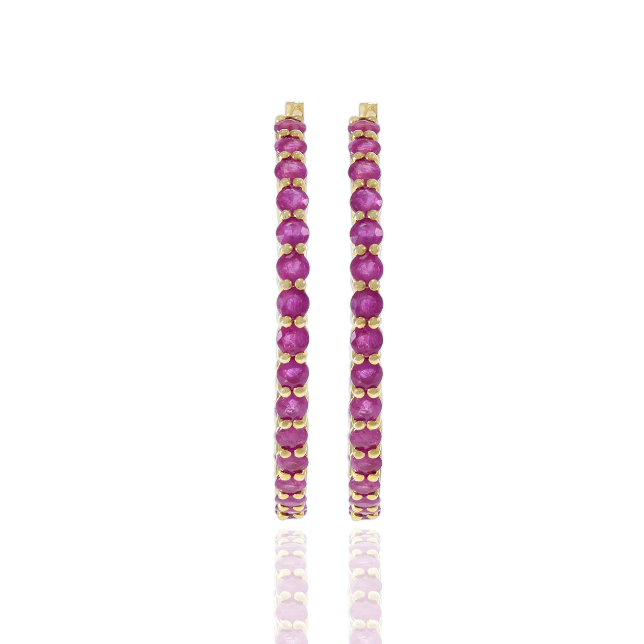 14KT Yellow Gold Round Ruby Hoop Earrings