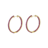 14KT Yellow Gold Round Ruby Hoop Earrings