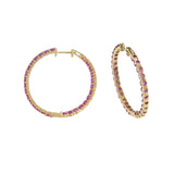 14KT Yellow Gold Round Ruby Hoop Earrings