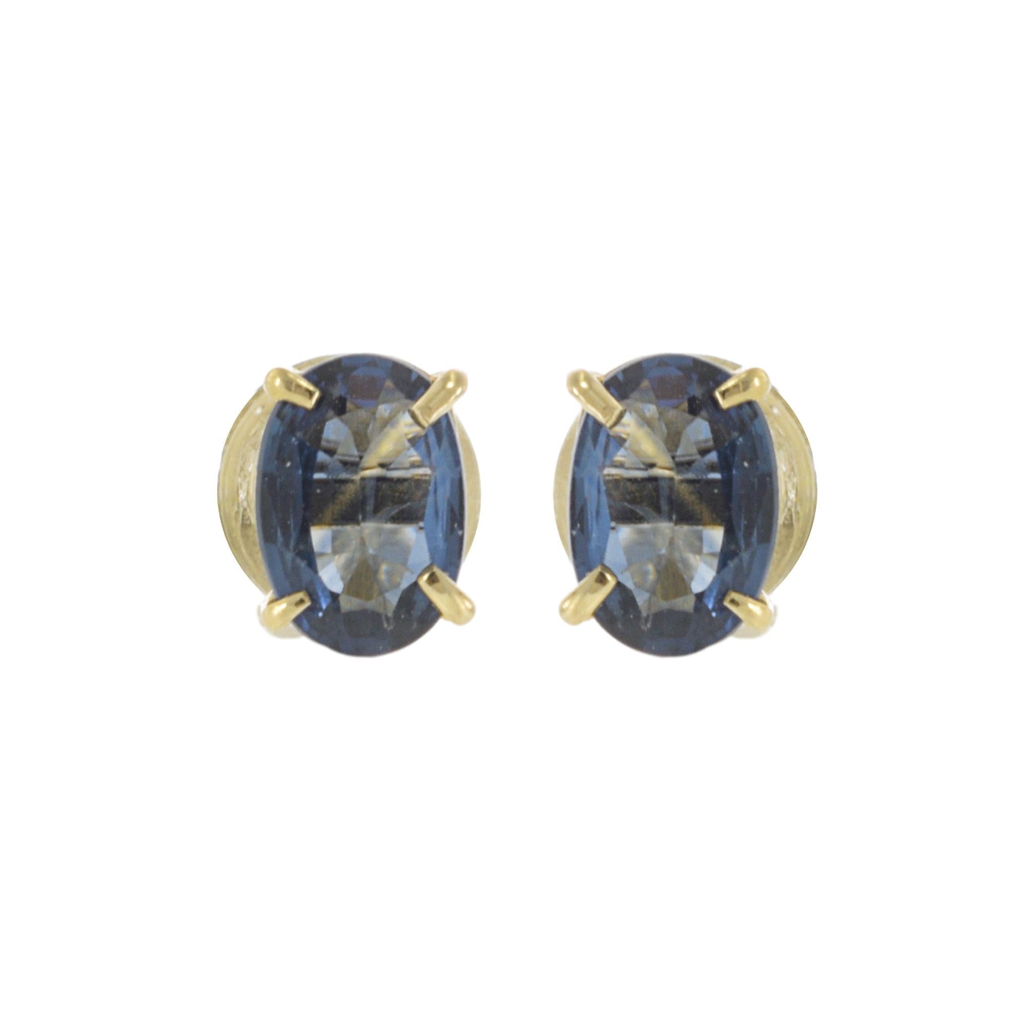 14KT Yellow Gold Oval Cut Blue Sapphire Stud Earrings