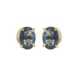 14KT Yellow Gold Oval Cut Blue Sapphire Stud Earrings