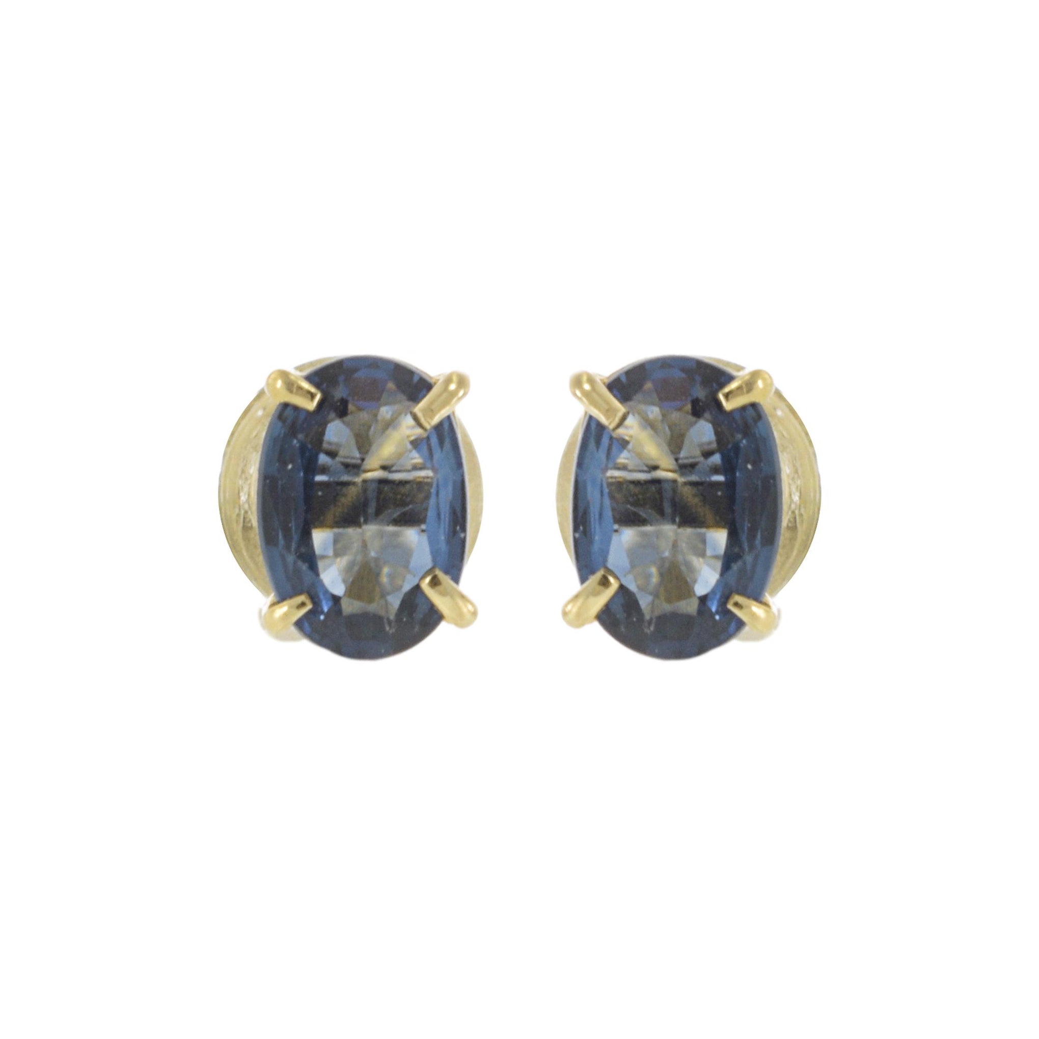 14KT Yellow Gold Oval Cut Blue Sapphire Stud Earrings