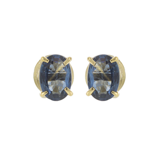 14KT Yellow Gold Oval Cut Blue Sapphire Stud Earrings