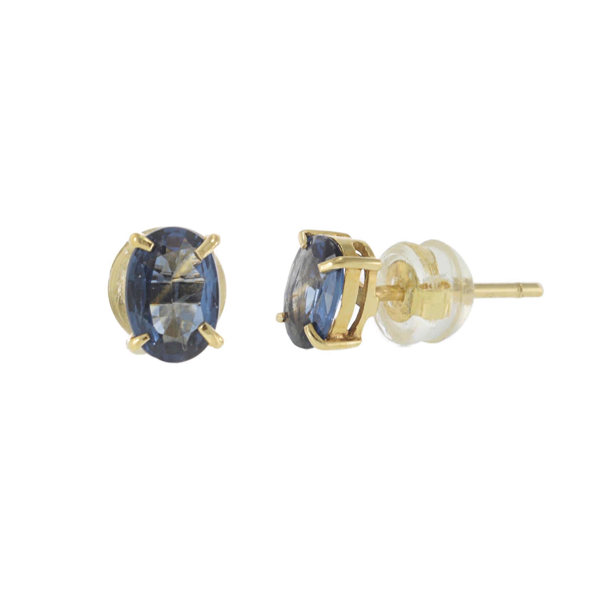 14KT Yellow Gold Oval Cut Blue Sapphire Stud Earrings