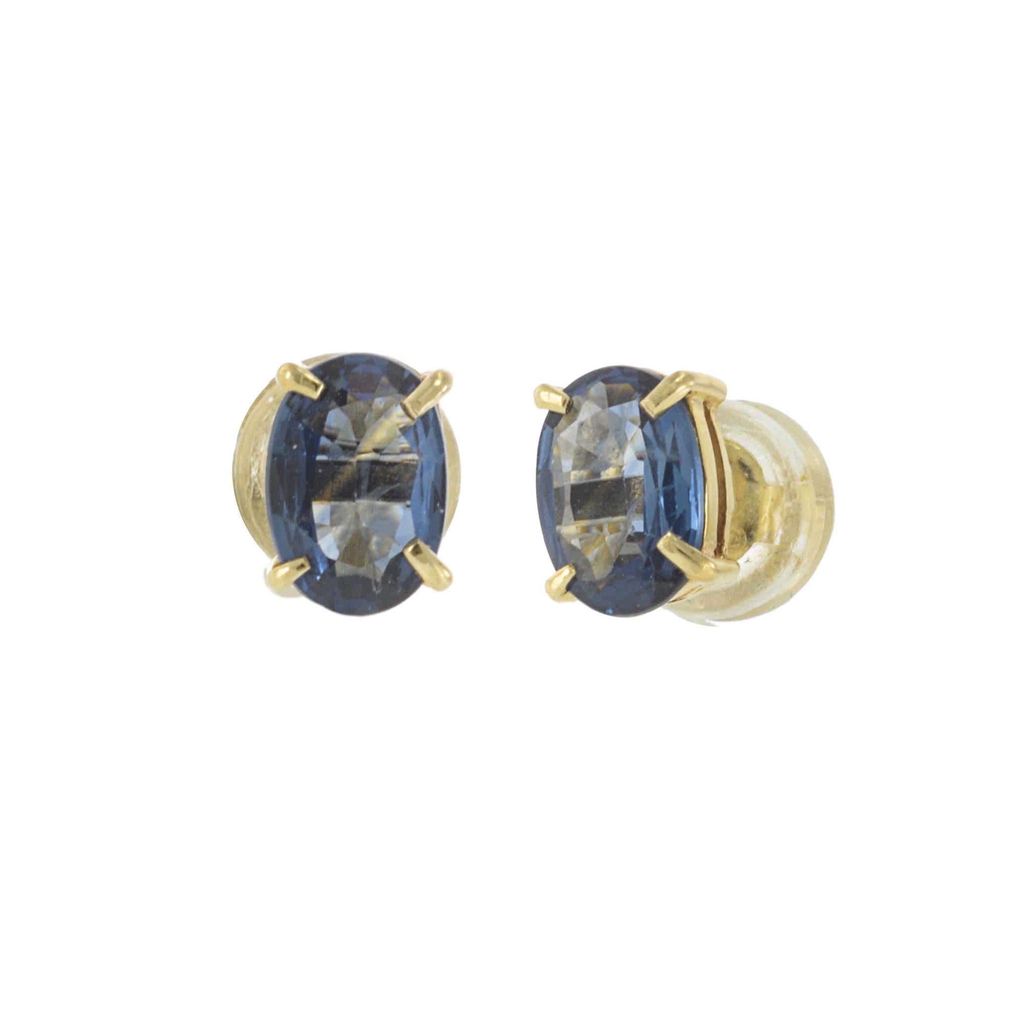 14KT Yellow Gold Oval Cut Blue Sapphire Stud Earrings