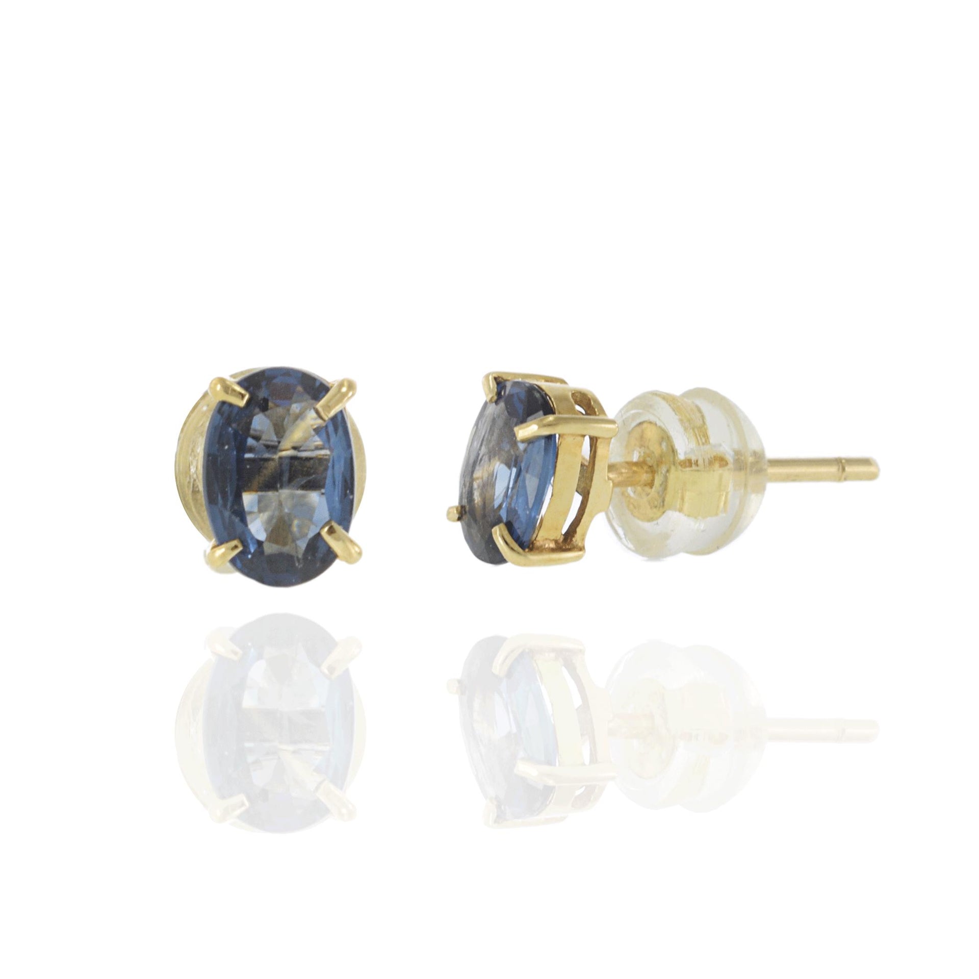 14KT Yellow Gold Oval Cut Blue Sapphire Stud Earrings