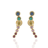 14KT Yellow Gold Mixed Color Sapphire Curved Line Earrings