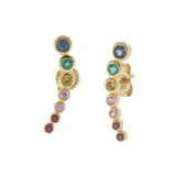 14KT Yellow Gold Mixed Color Sapphire Curved Line Earrings