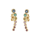 14KT Yellow Gold Mixed Color Sapphire Curved Line Earrings