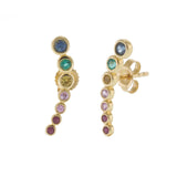 14KT Yellow Gold Mixed Color Sapphire Curved Line Earrings