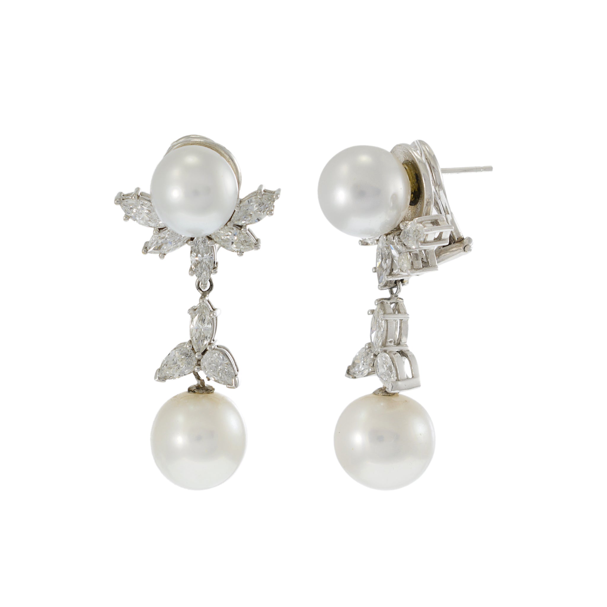 14KT White Gold South Sea Pearl and Diamond Drop Earrings