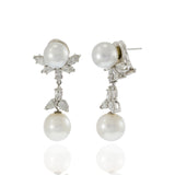 14KT White Gold South Sea Pearl and Diamond Drop Earrings