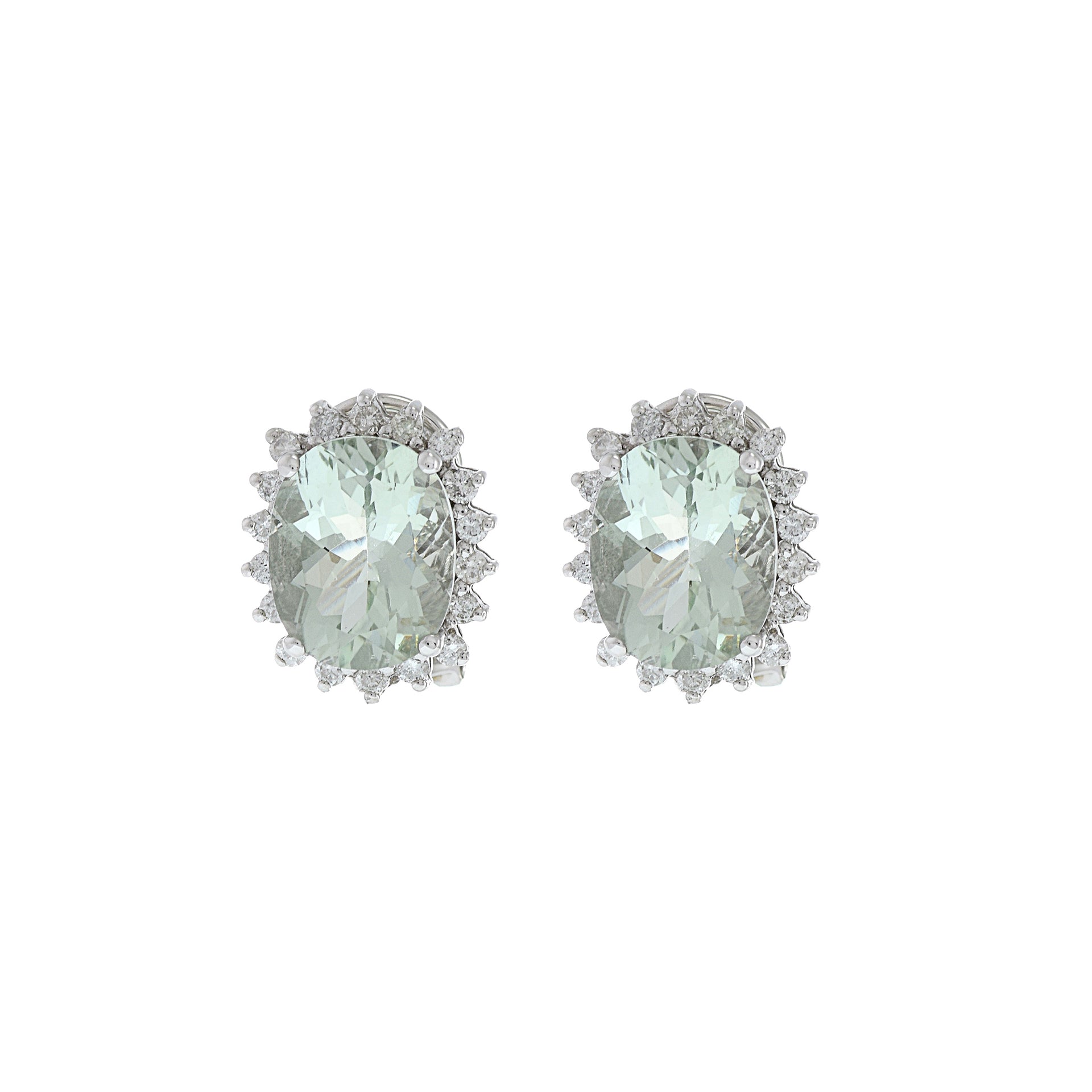 14KT White Gold Green Amethyst And Diamond Earrings