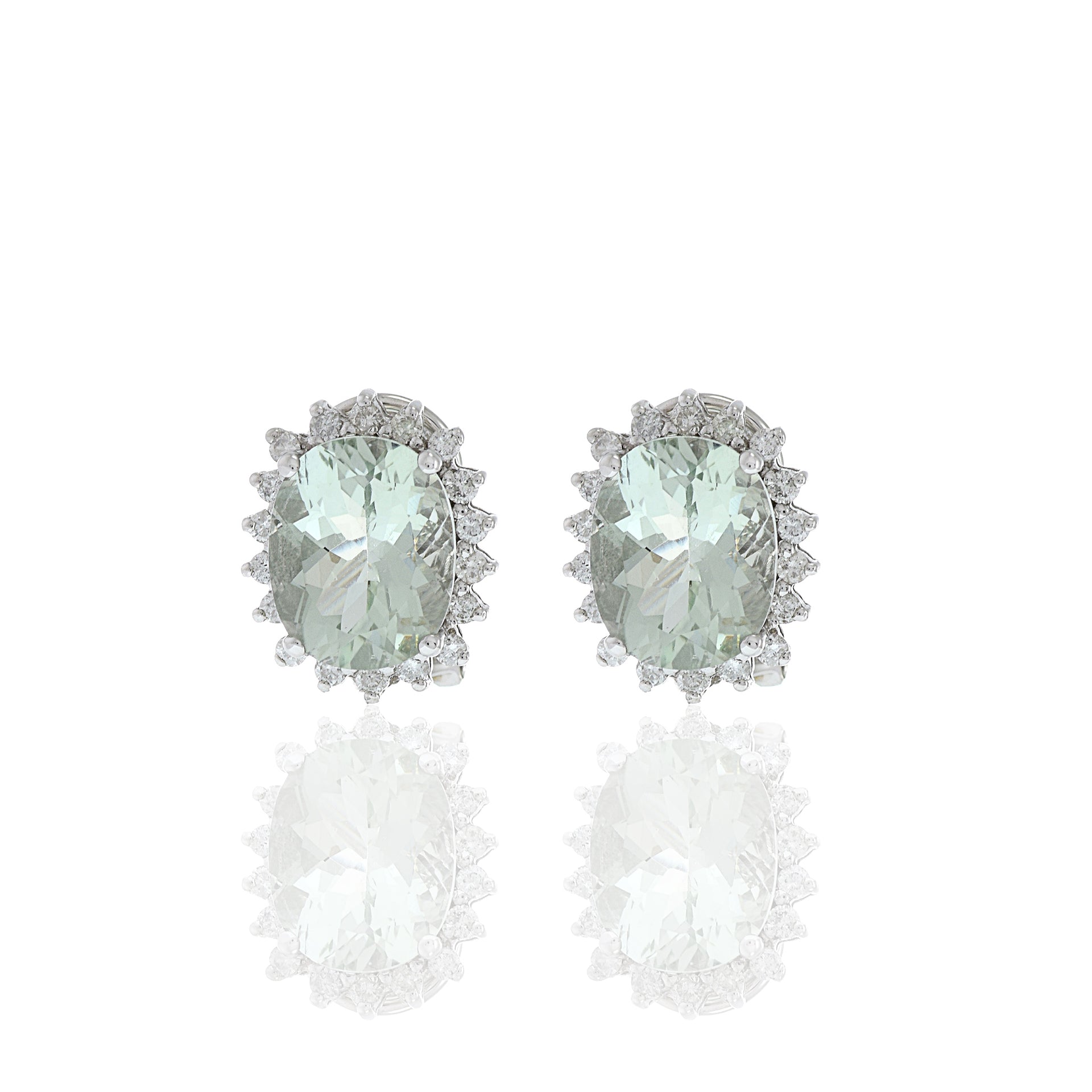 14KT White Gold Green Amethyst And Diamond Earrings