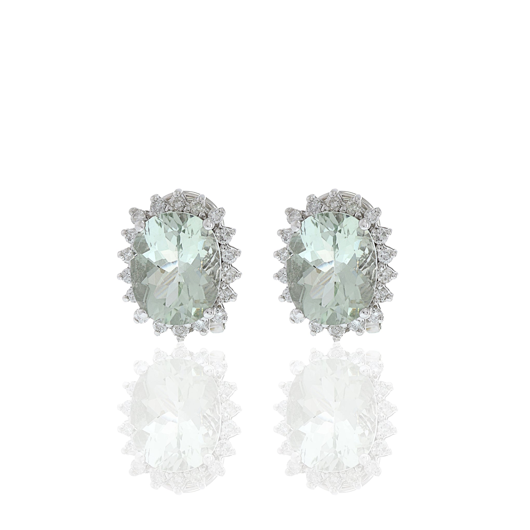 14KT White Gold Green Amethyst And Diamond Earrings