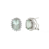 14KT White Gold Green Amethyst And Diamond Earrings