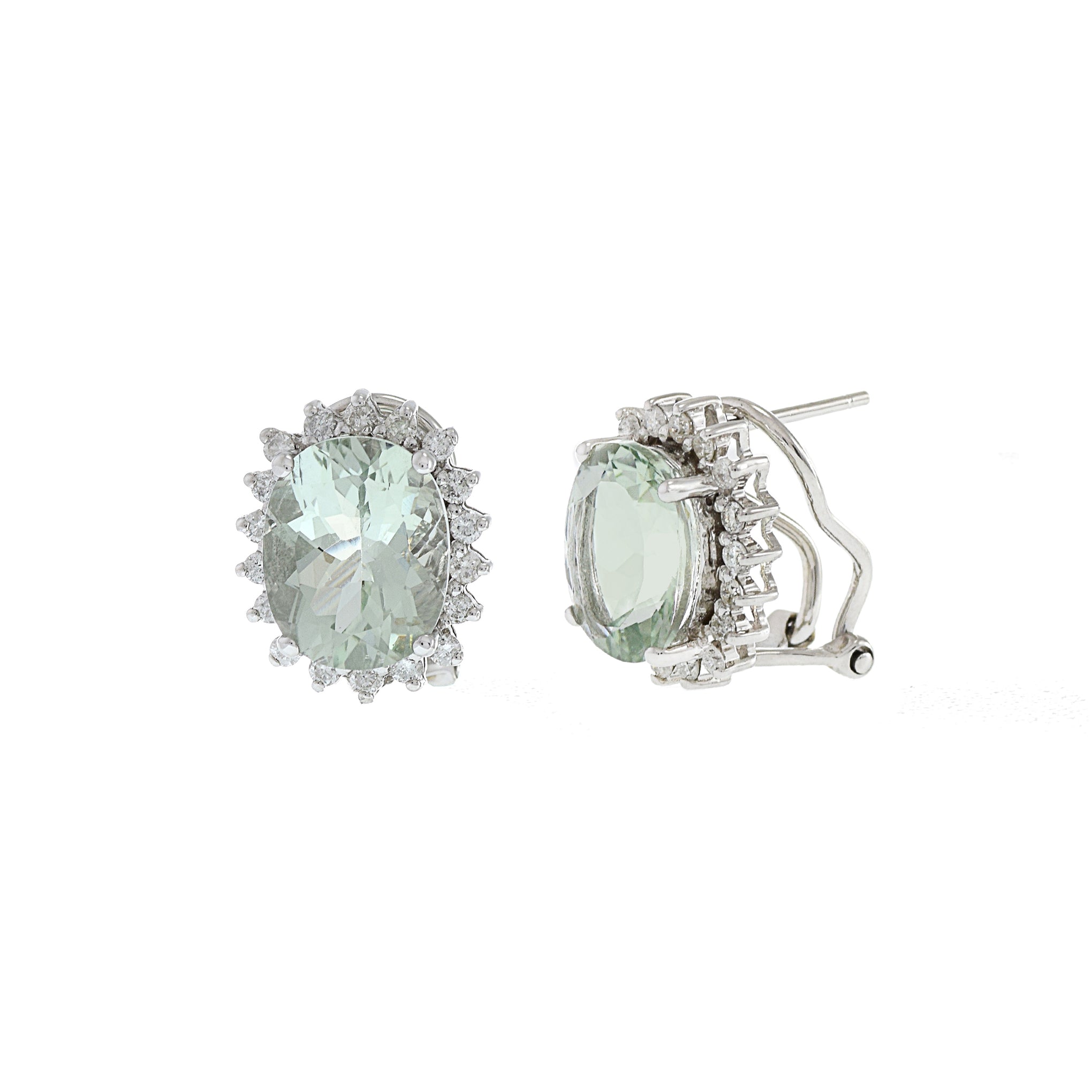 14KT White Gold Green Amethyst And Diamond Earrings