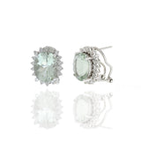 14KT White Gold Green Amethyst And Diamond Earrings