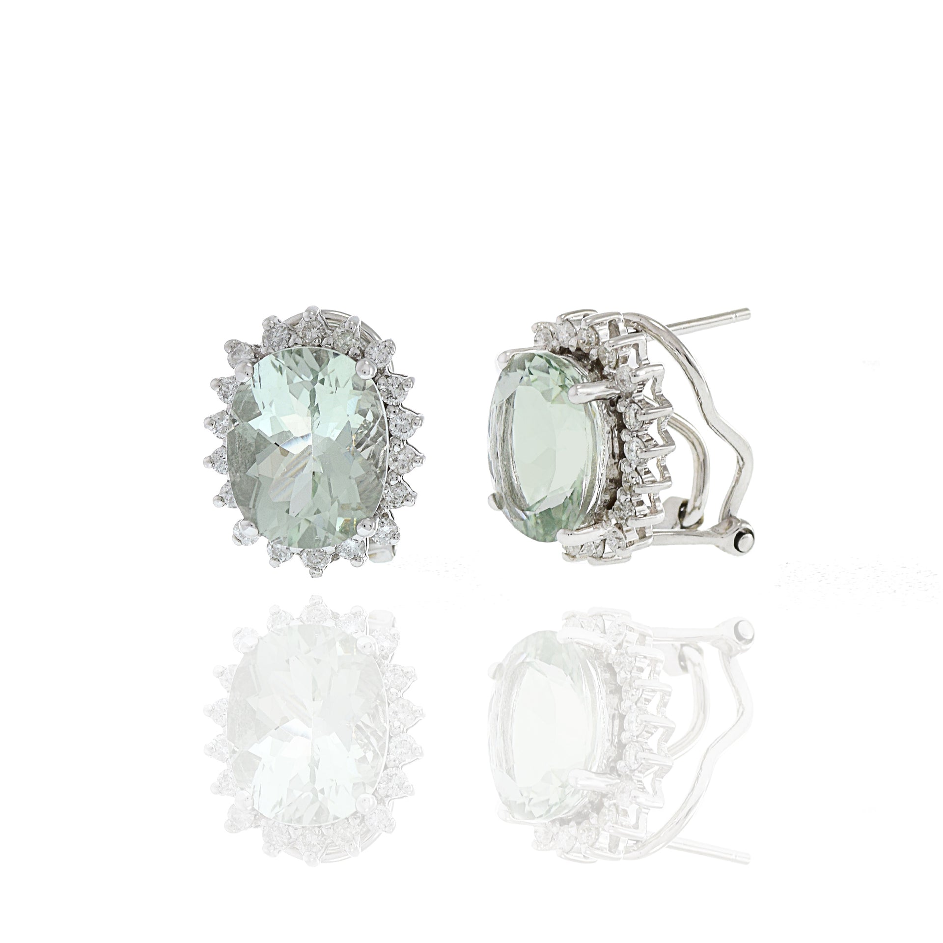 14KT White Gold Green Amethyst And Diamond Earrings