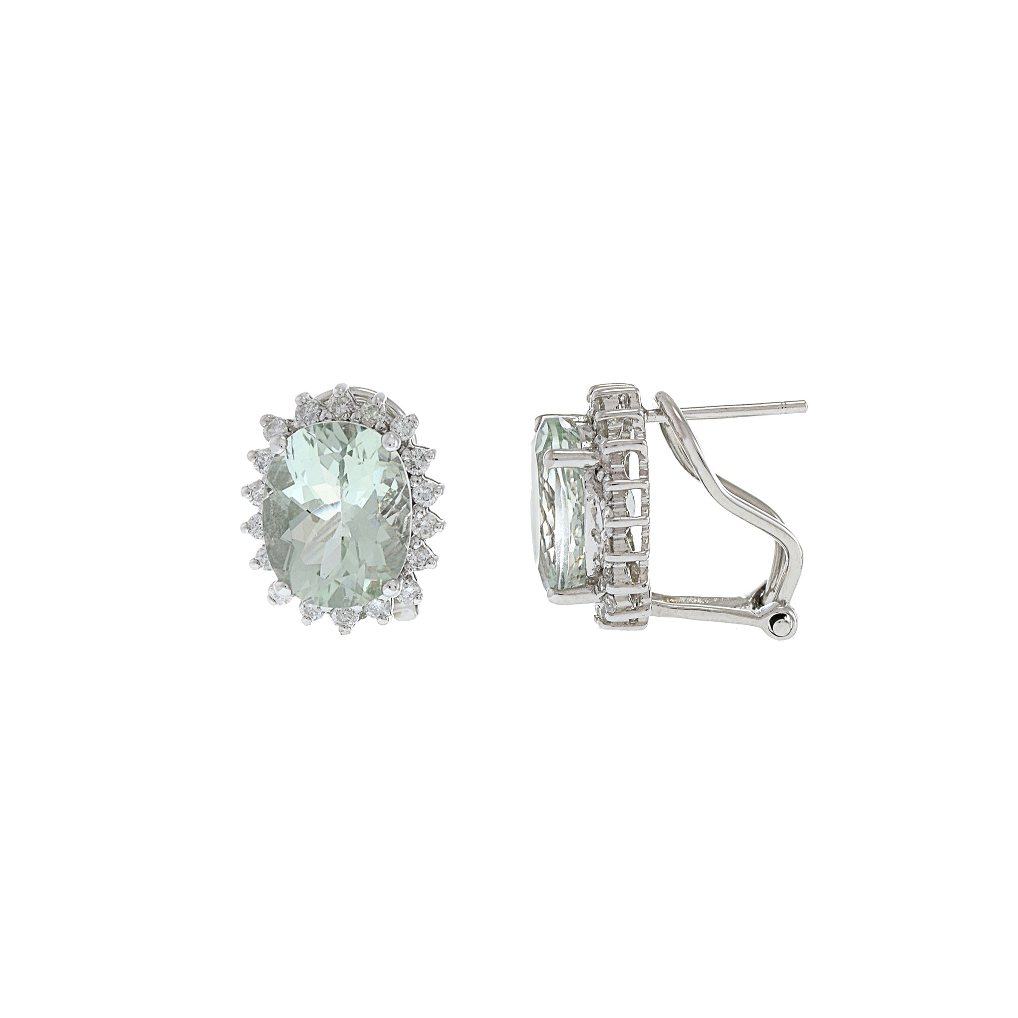 14KT White Gold Green Amethyst And Diamond Earrings