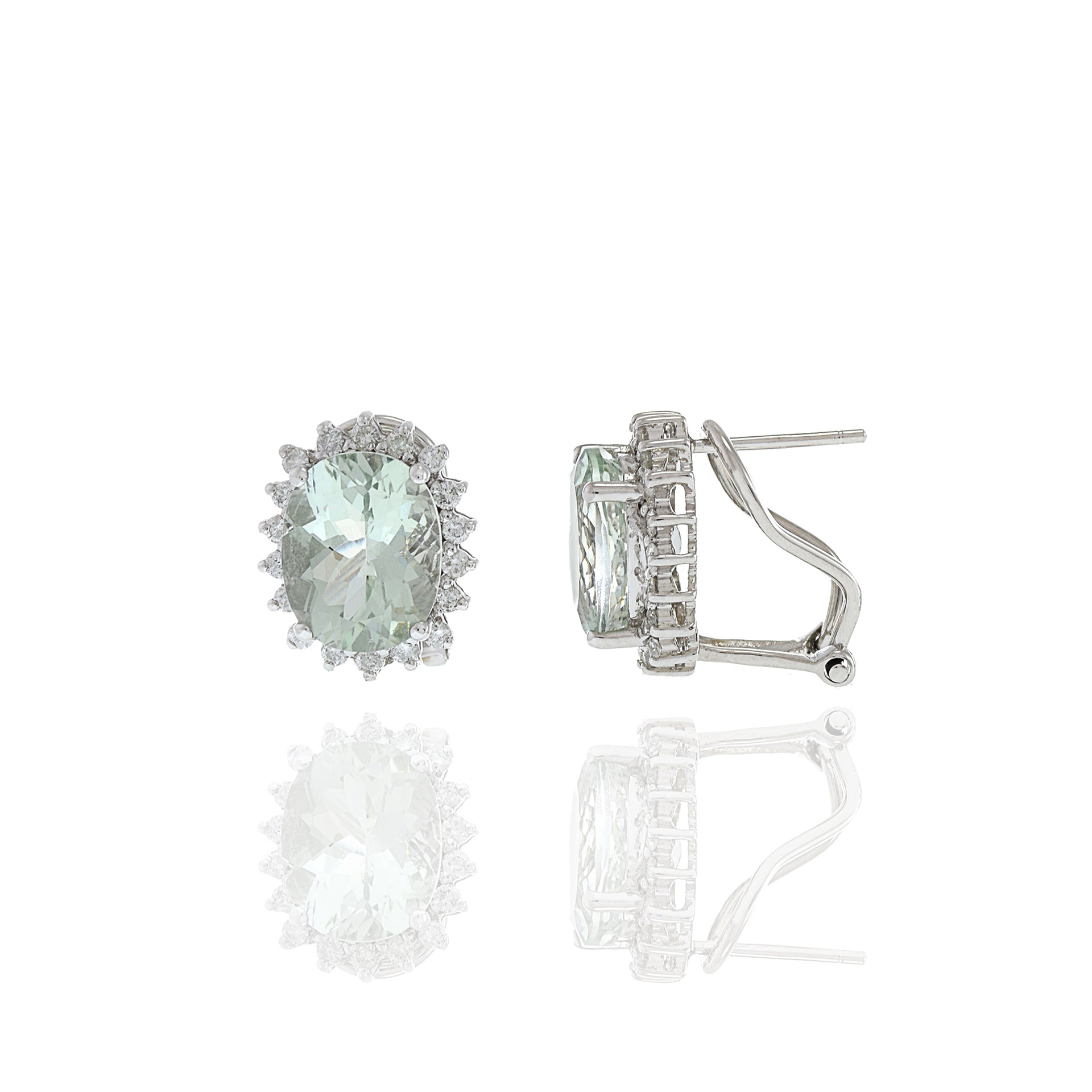 14KT White Gold Green Amethyst And Diamond Earrings