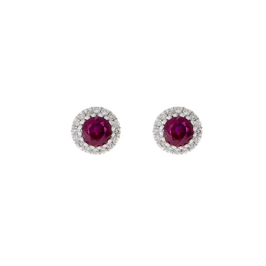 14KT White Gold Round Ruby And Diamond Earrings